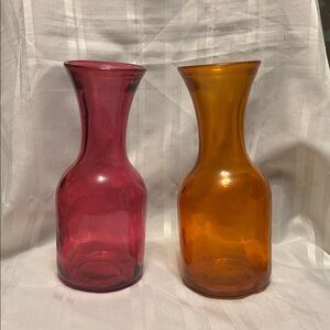 Elegant Pink & Orange Glass Vases / Carafes Bundle